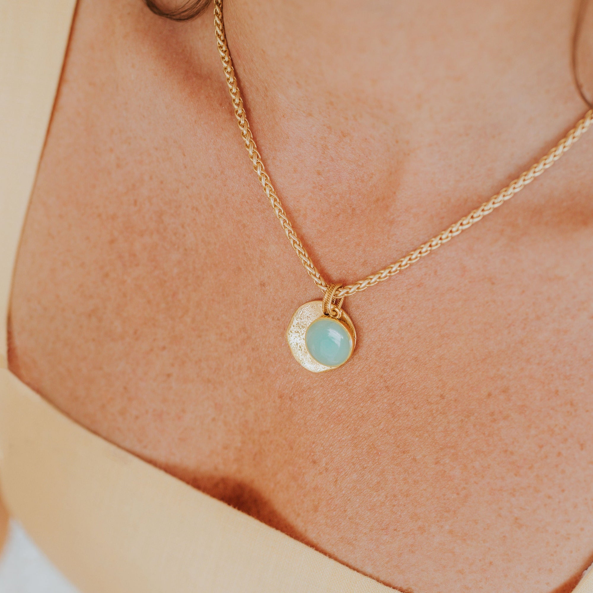 Circle Charms Cloisonne' Necklace - sea-foam green