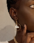Oval Hoop + Pearl Drop Earrings