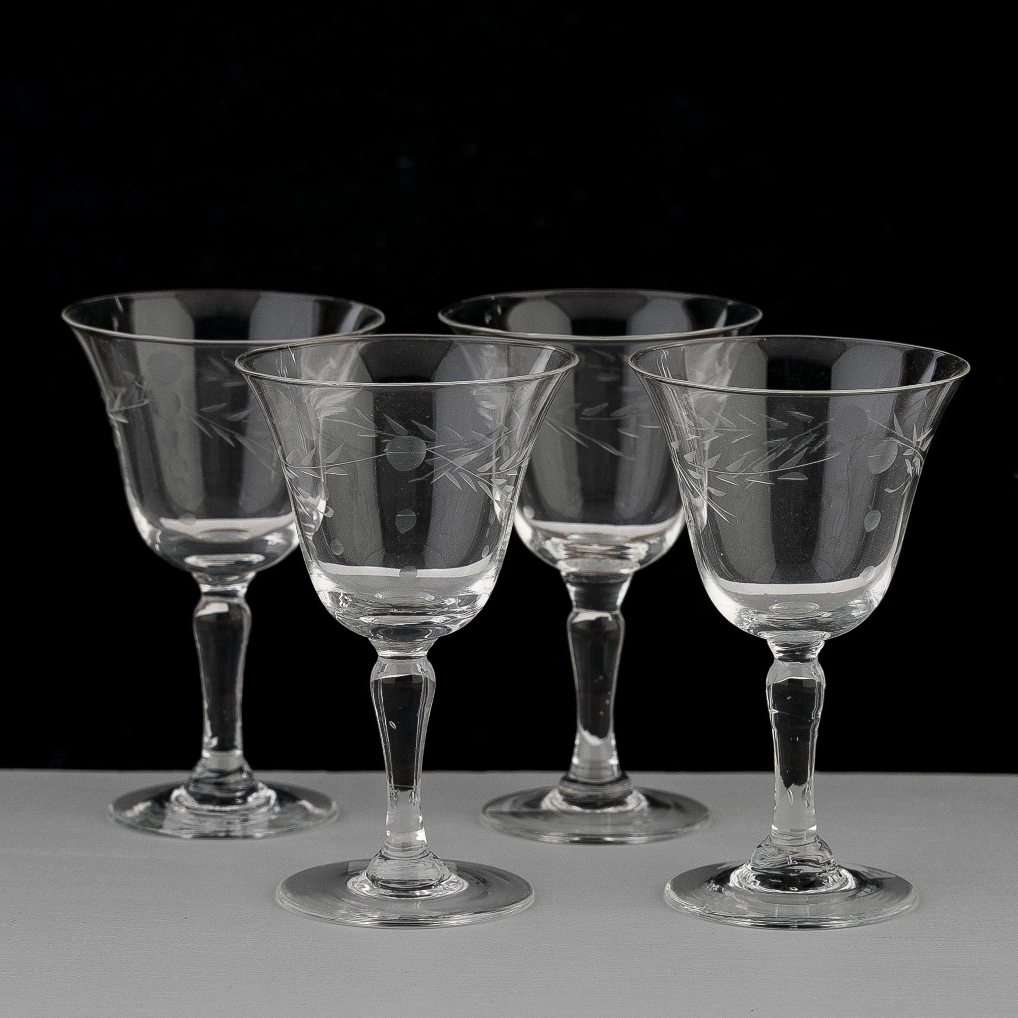 Vintage Etched Port Glasses - set of 4  Venn + Maker