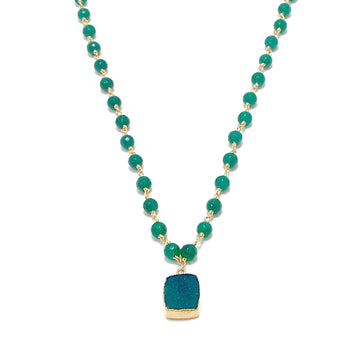 Round Green Jade Chain with Green Druzy Necklace