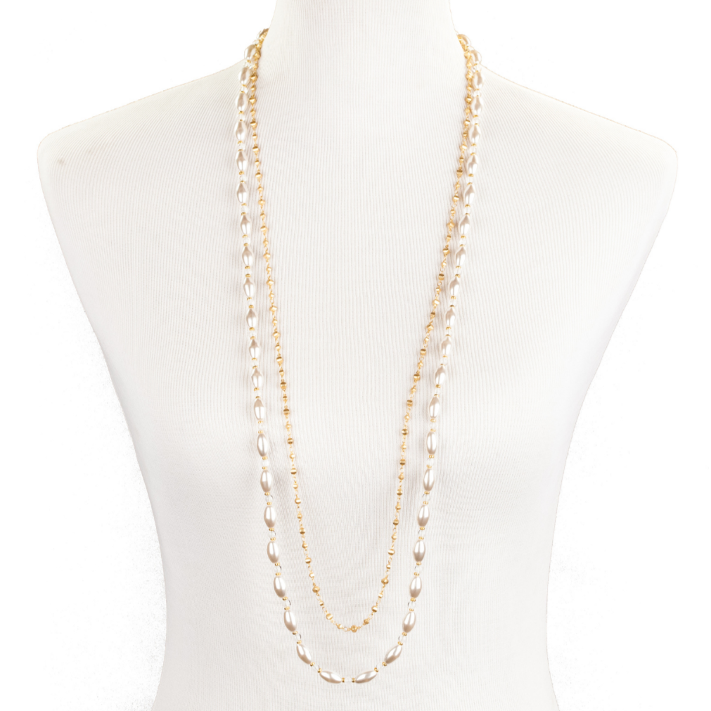 ~ Oval Pearl Rope Necklace