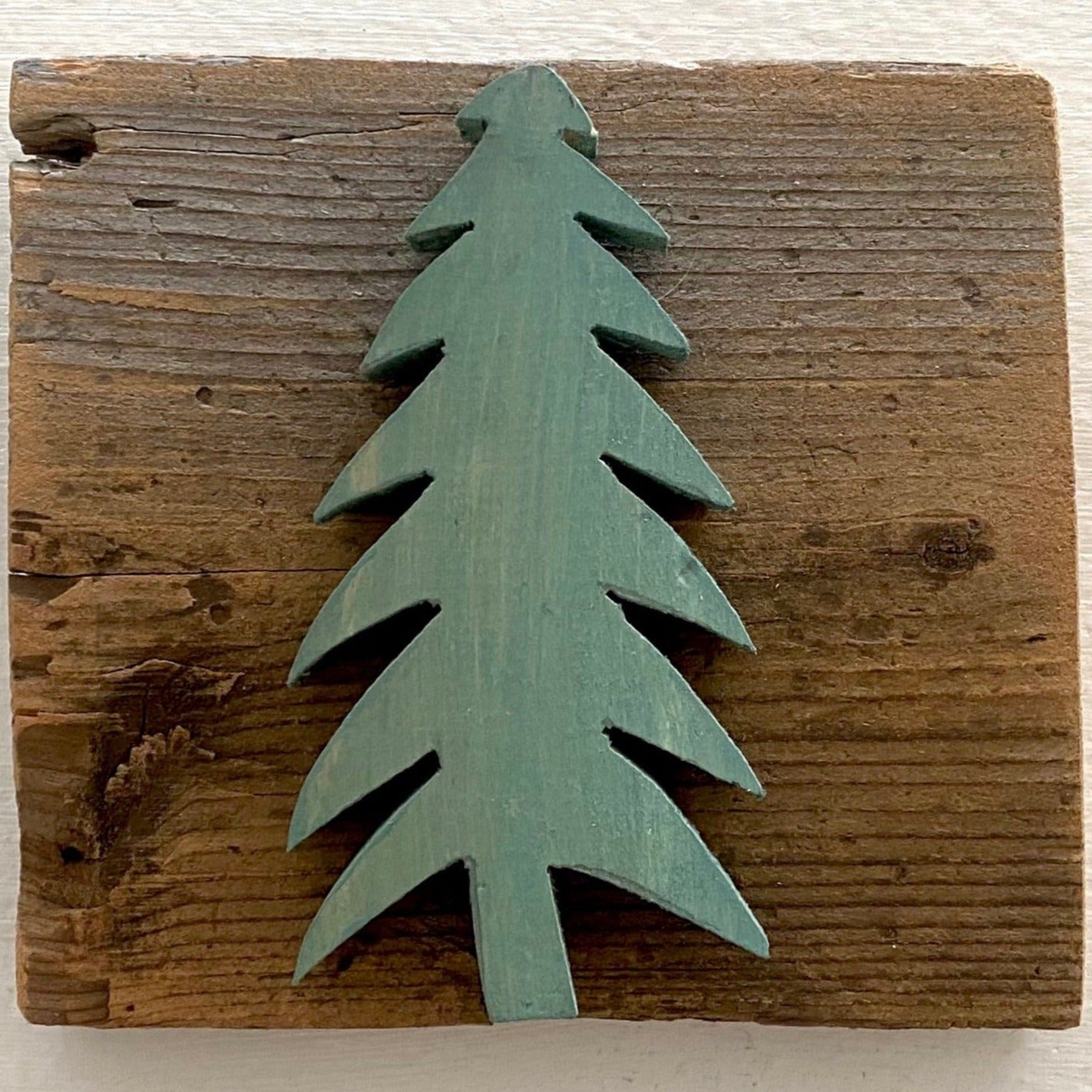 Single Wooden Pine Tree on Recycled Wood
