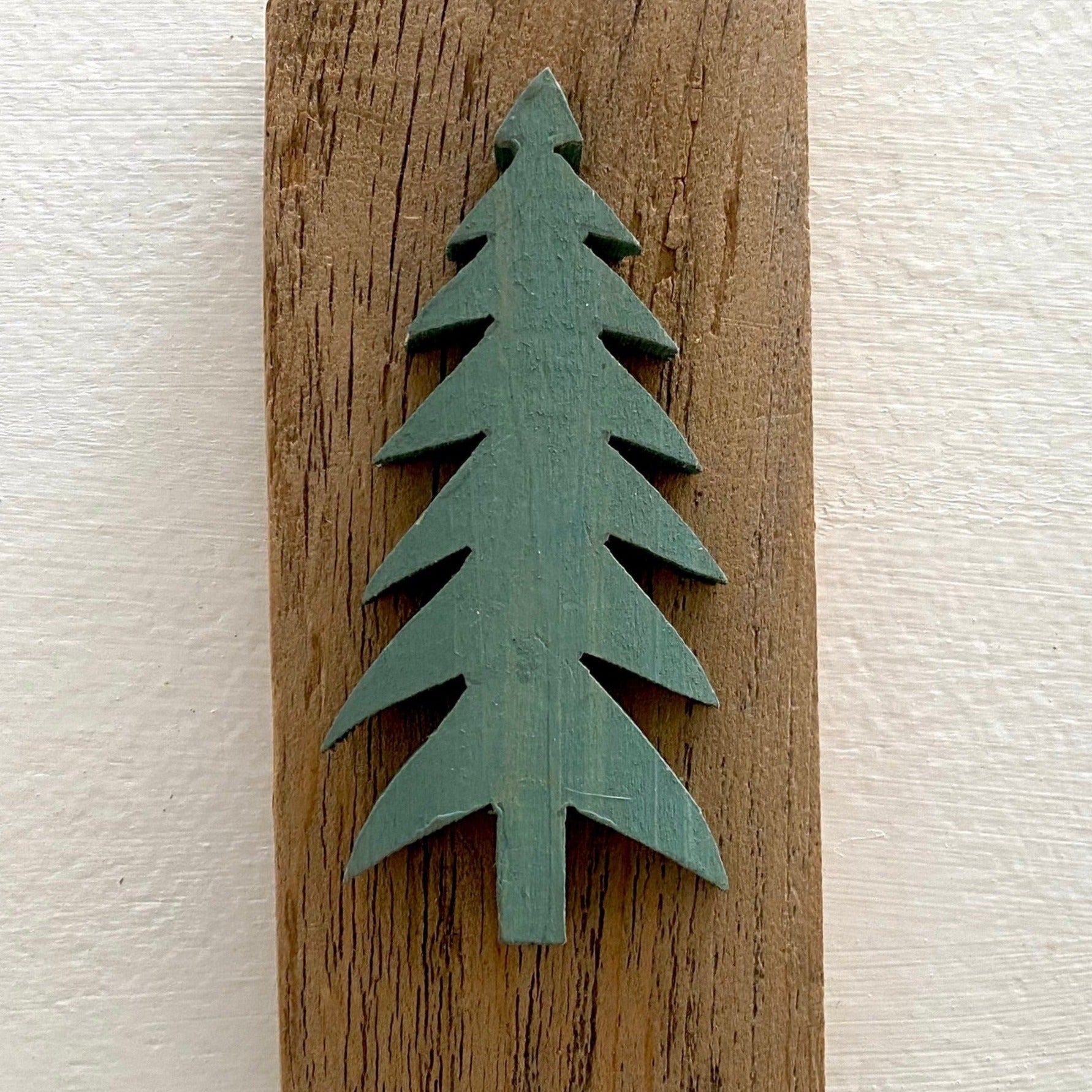 Single Wooden Pine Tree on Recycled Wood