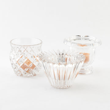 vintage glass votive candle holders - grouping of three - unique pieces 