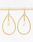 oval hoop drop and pearl earrings - handmade dangles