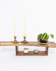 solid walnut wall shelf - hand carved - live-edge - hand beveled edges - lifestyle shot