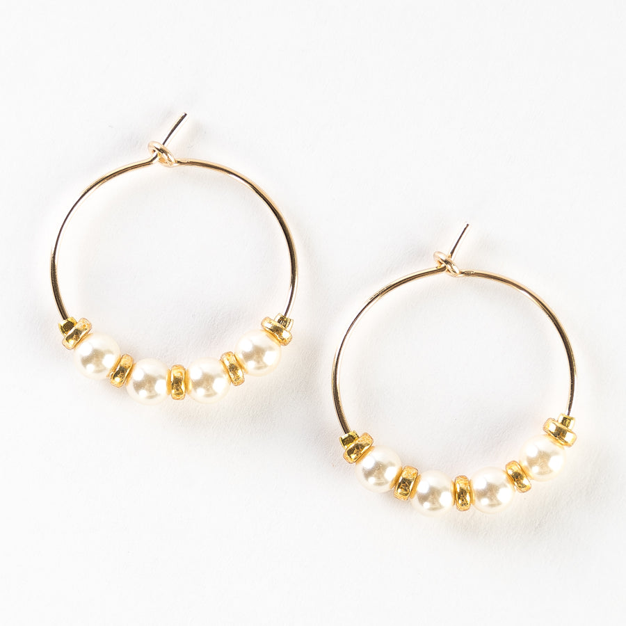 Delicate Gold Hoop + Bead Earrings