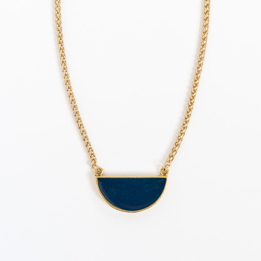 Azure + Brass Half Moon Necklace