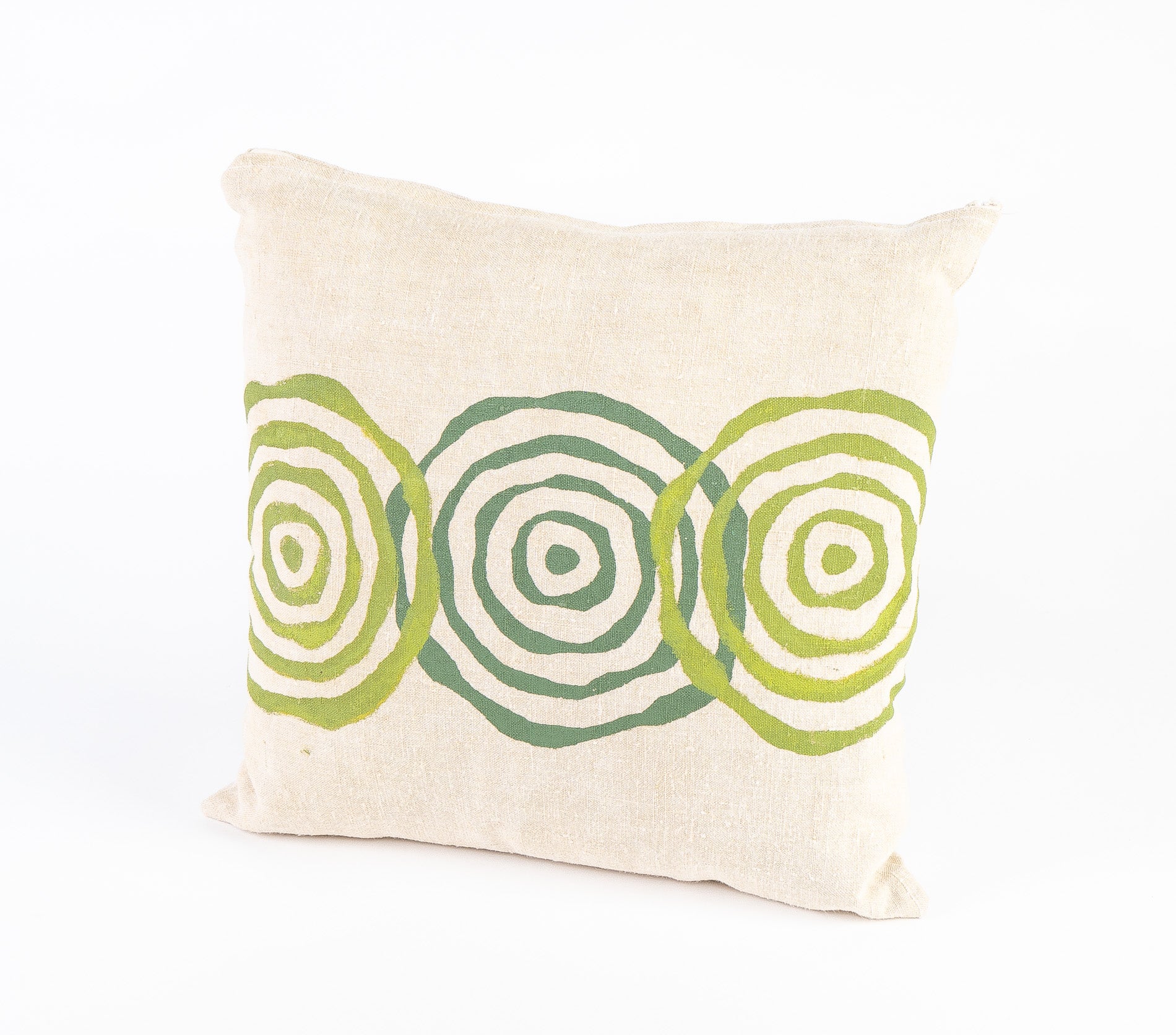 vintage linen pillow - 14 inch - handmade - silk screen