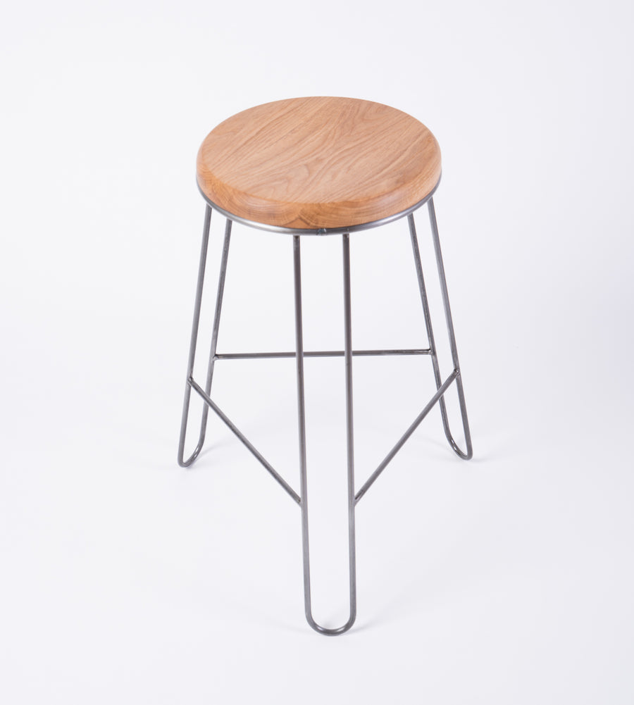 modern steel and wood stool seat view - white oak - midcentury furniture - becket street - portland - maine 