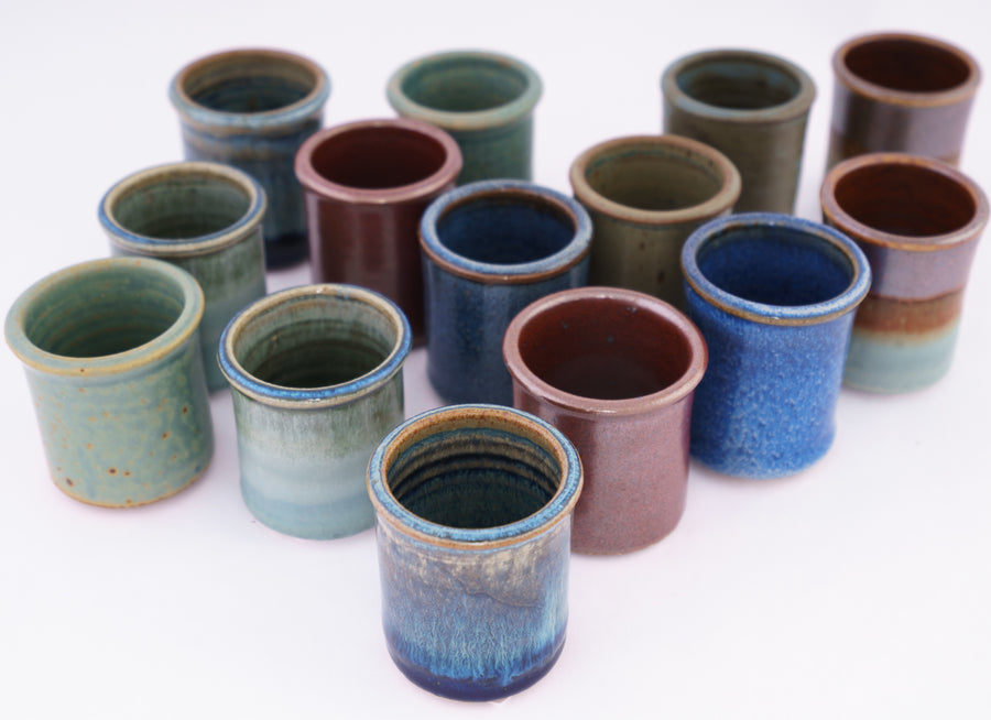 stoneware shot cups - group shot - collection image - bluff point collection - shut glass - handmade pottery 