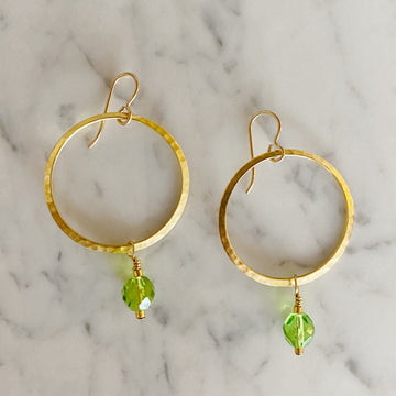 Hope Hoop Earrings - green crystals