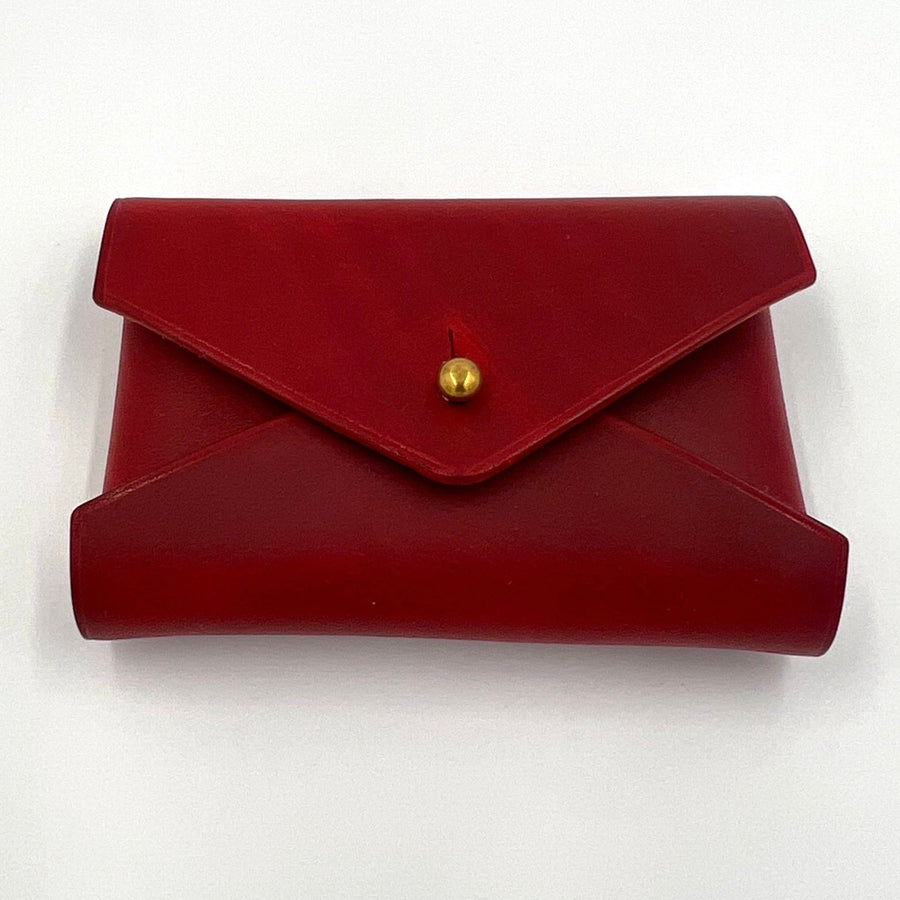 Leather Wallet Pouch - red / brass