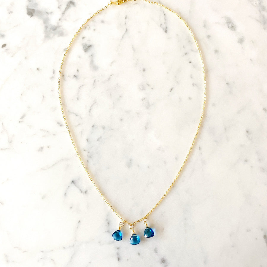 Blue Topaz Quartz Brios Necklace with Gold Plated Chain