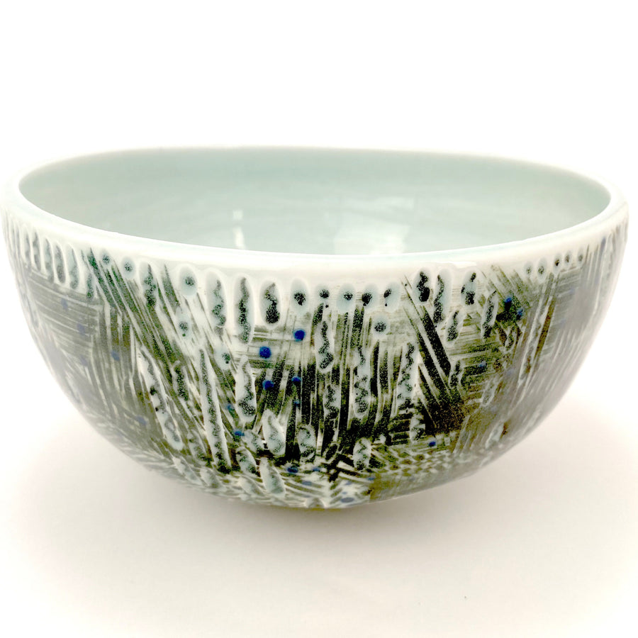 Porcelain Serving Bowl with Green Hues