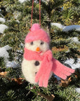 Snowman Ornament - pink scarf