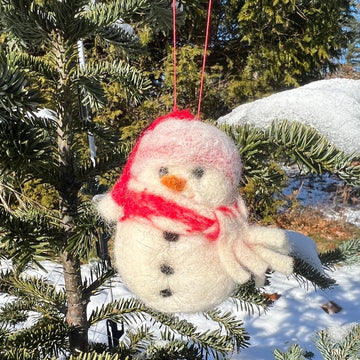 Snowman Ornament - red