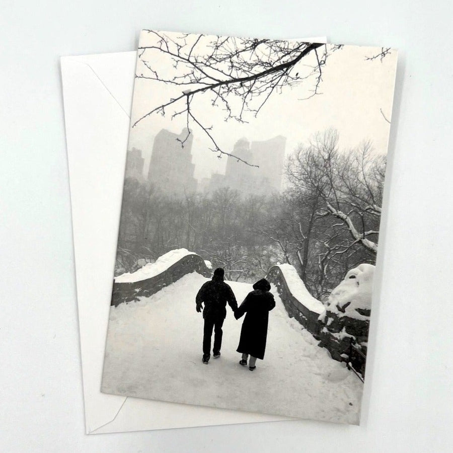 Friends on a Bridge in Winter Greeting Card
