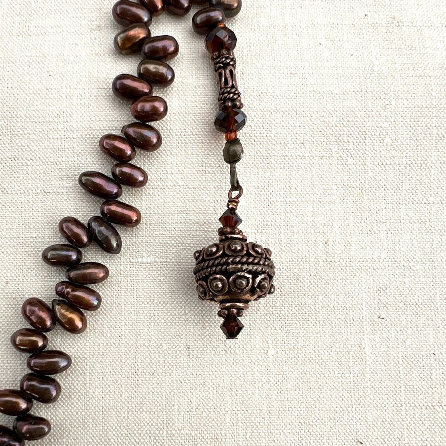 Brown Potato Pearl Lariat Necklace