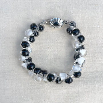 Unicorn Black and White Glass Bracelet with Onyx Clasp