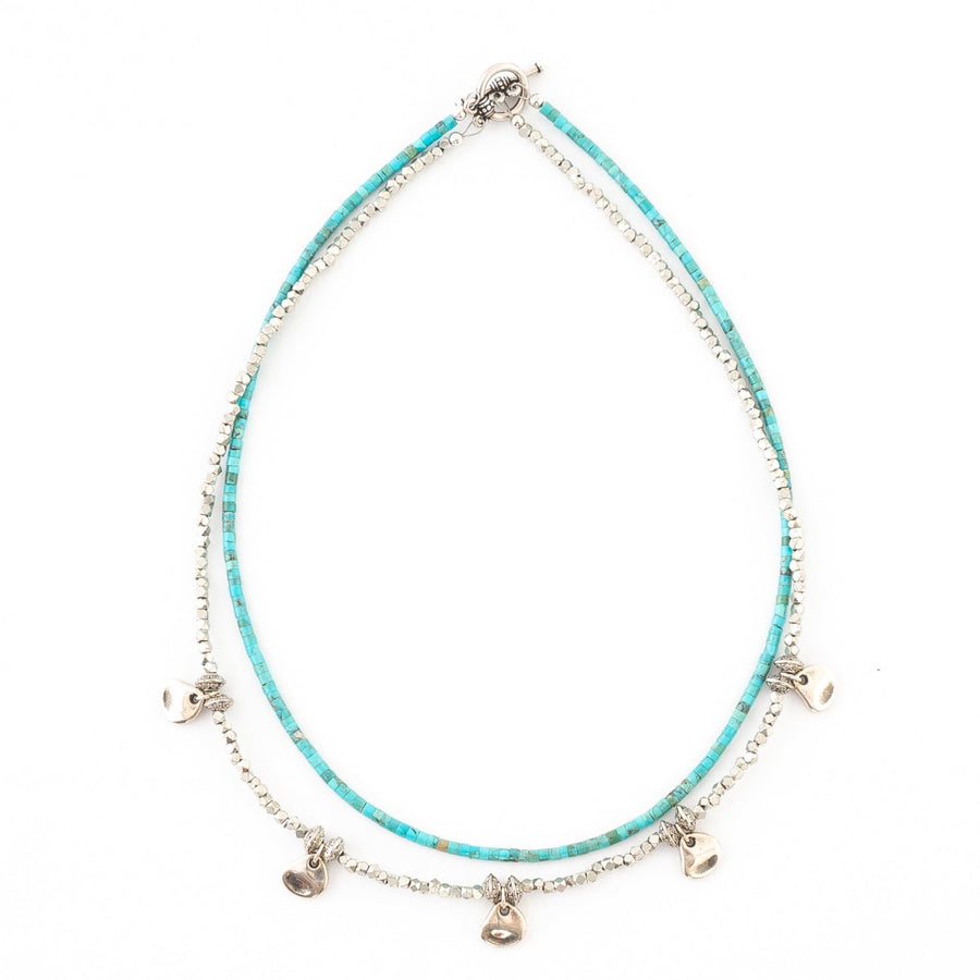 Turquoise/ Pewter Double Strand Necklace