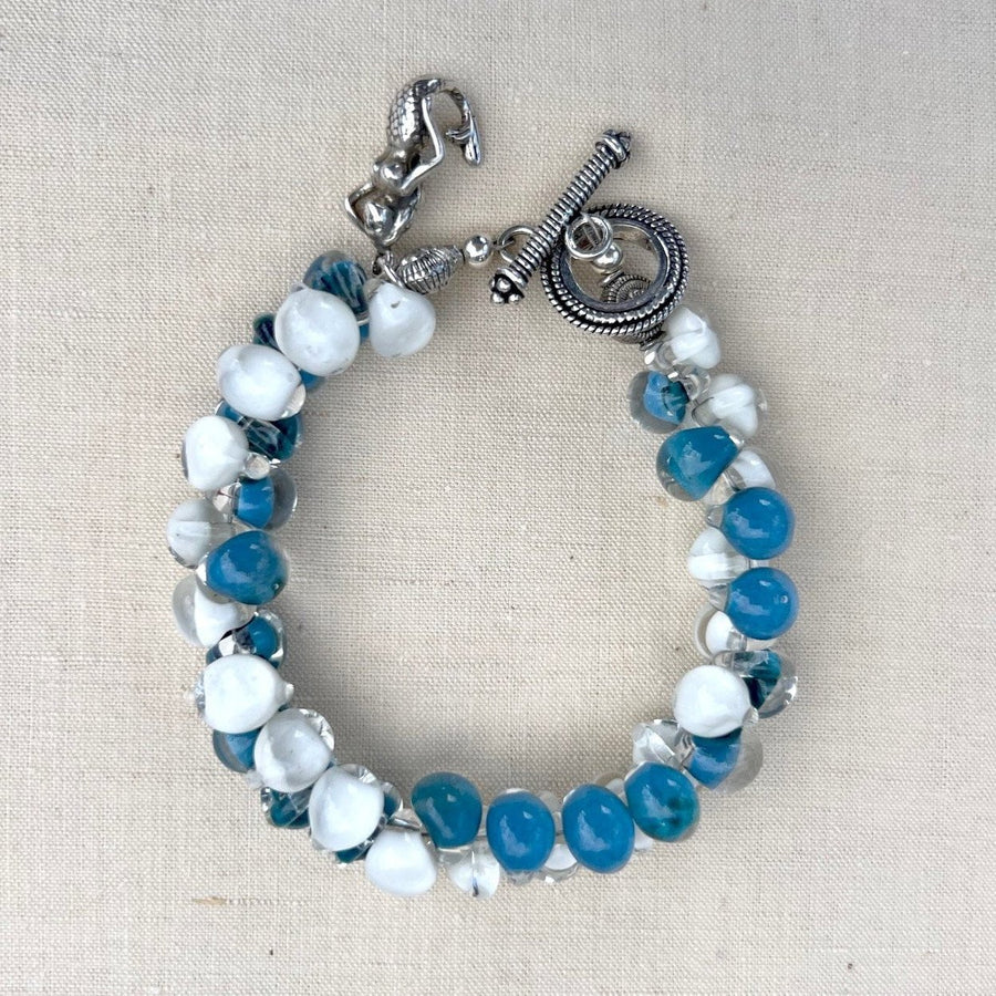 Unicorn Blue and White Glass Bracelet with Mermaid Charm