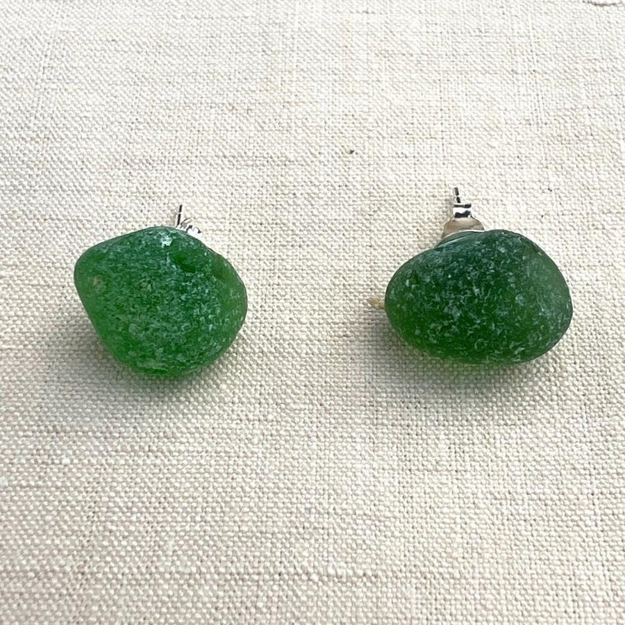 Rough Green Central Coast California Sea-glass Earrings