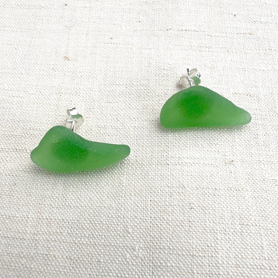 Green Sea-glass Earrings with Sterling Posts