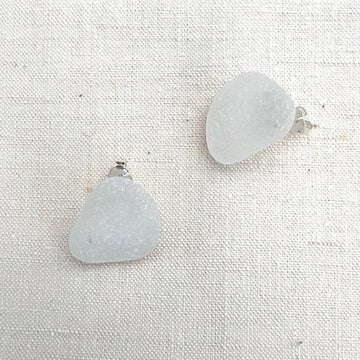 White Seaglass Earrings with Sterling Posts Earrings I