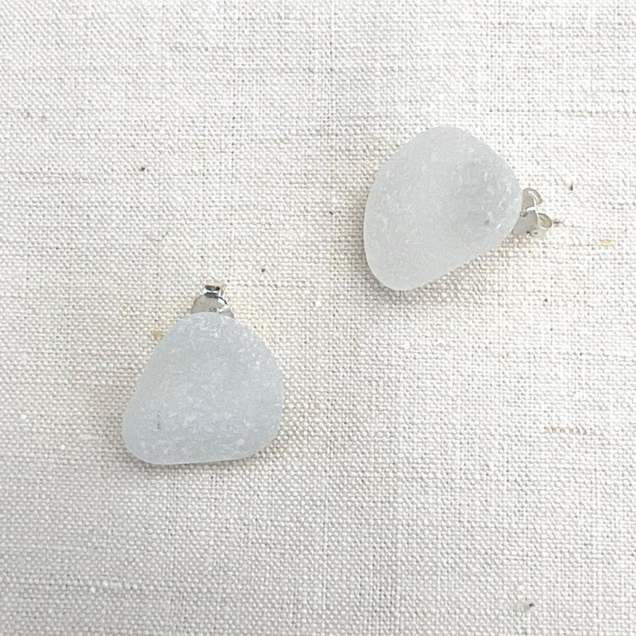 White Seaglass Earrings with Sterling Posts Earrings I