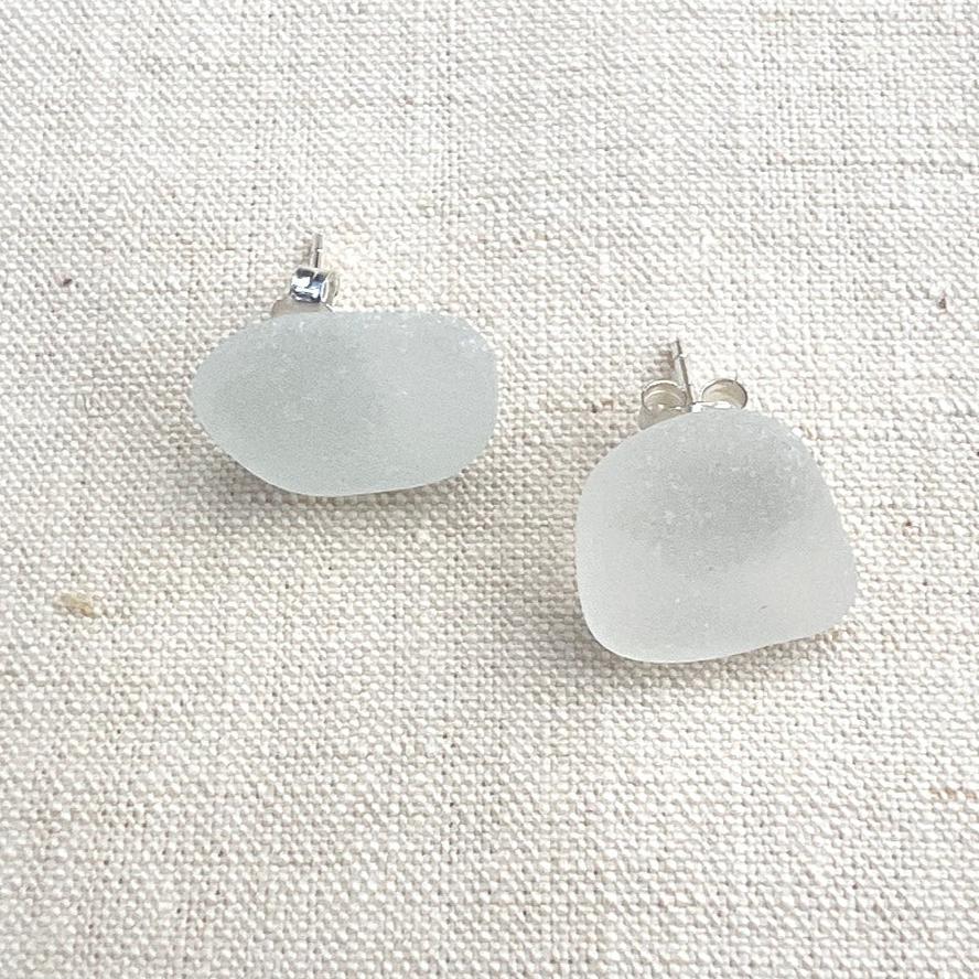 White Sea-glass Earrings with Sterling Posts Earrings II