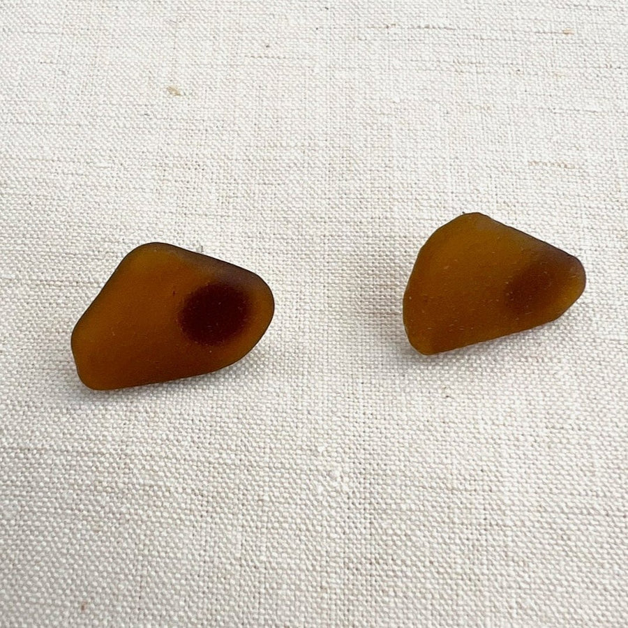 Brown Sea-glass Earrings with Sterling Posts - oiled