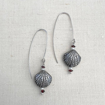 Thai Silver Scallion with Garnet and Pearl Earrings