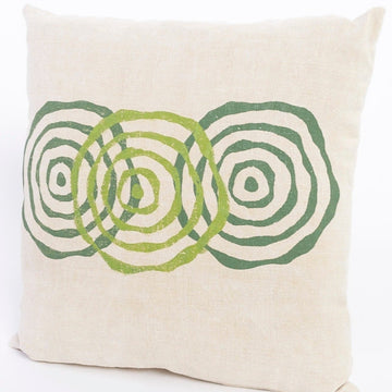 french linen pillow - vintage decor - green printed pattern - home goods