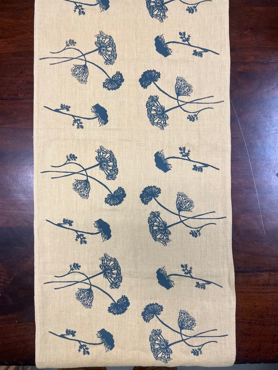 Linen Table Runner - Hand-Printed Milk Parsley