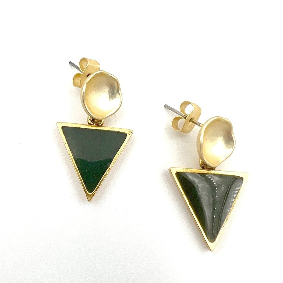 Triangle Resin Charm Post Earrings - green