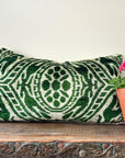 Silk Velvet Green Ikat Pillow