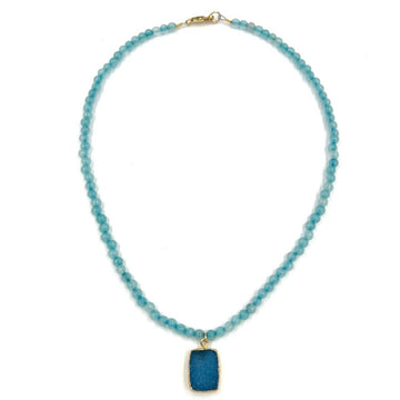 Blue Jade Necklace with Square Blue Druzy Necklace