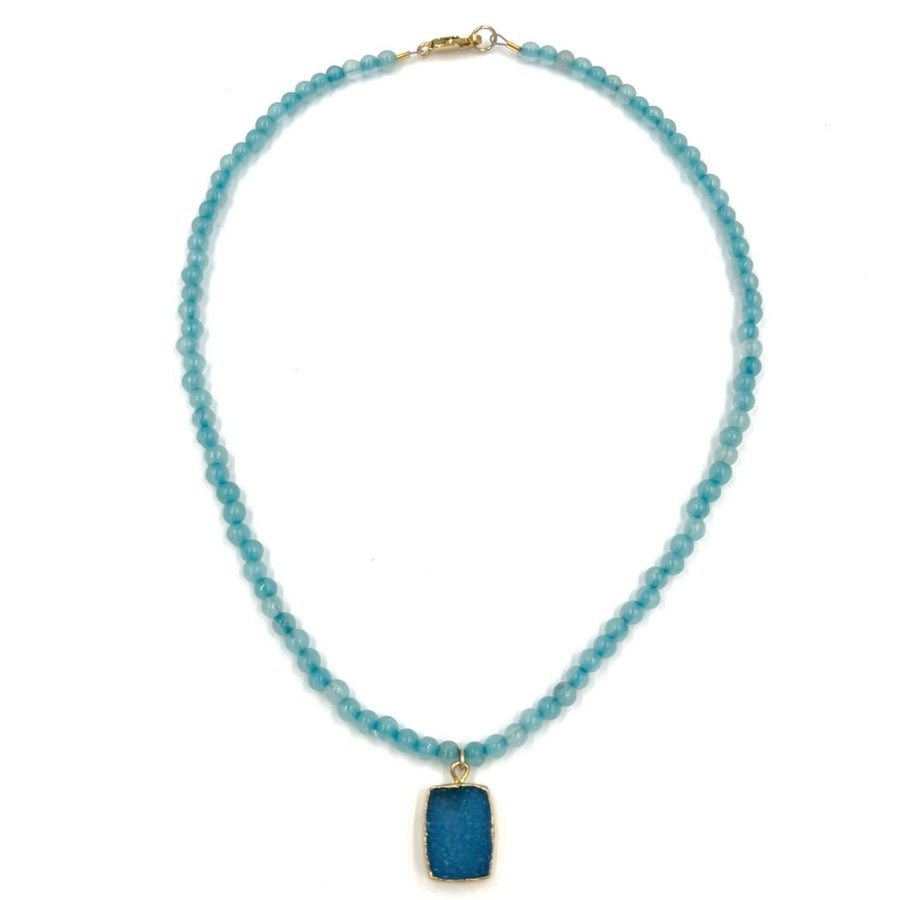 Blue Jade Necklace with Square Blue Druzy Necklace