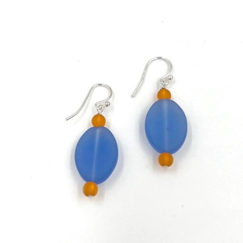 Oval Blue and Orange Faux Sea-glass Earrings