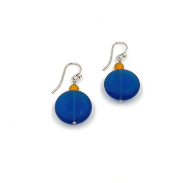 Round Navy Blue and Orange Faux Sea-glass Earrings