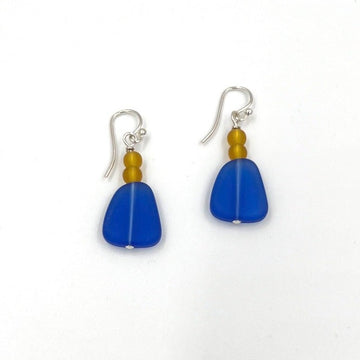 Blue Triangle and Yellow Faux Sea-glass Earrings
