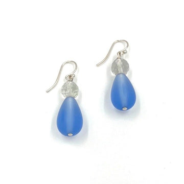 Teardrop Blue and Quartz Faux Sea-glass Earrings