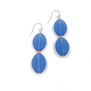 Double Oval Blue and Coral Faux Sea-glass Earrings