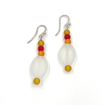 Oval White and Multi Faux Sea-glass Earrings