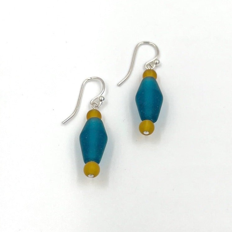 Tube Teal and Yellow Faux Sea-glass Earrings