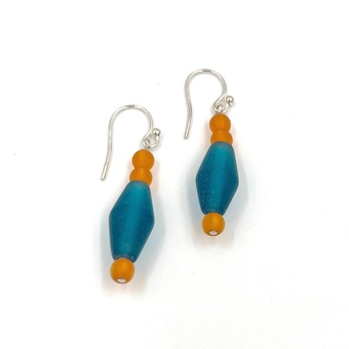 Tube Teal and Orange Faux Sea-glass Earrings