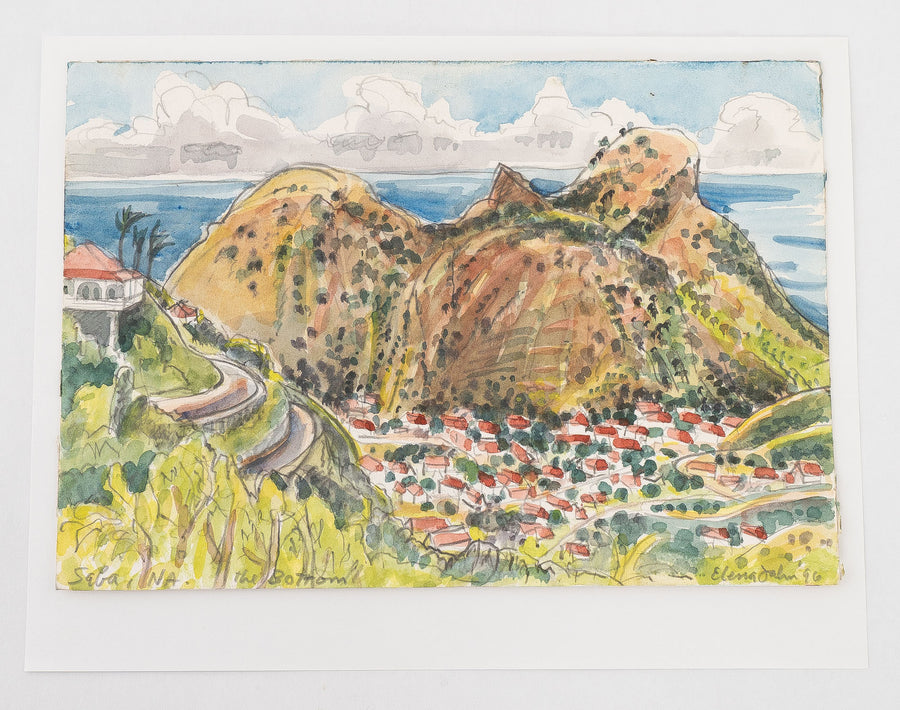 Watercolor of Saba, N.A. - Landscape by Maine Artist Elena Jahn