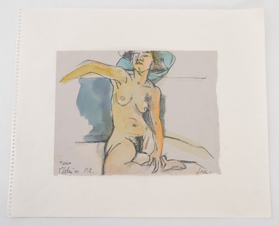Watercolor and Sketch of reclining nude figuere by Maine Artist Elena Jahn