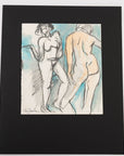 Watercolor and Sketch of two nude figures by Maine Artist Elena Jahn